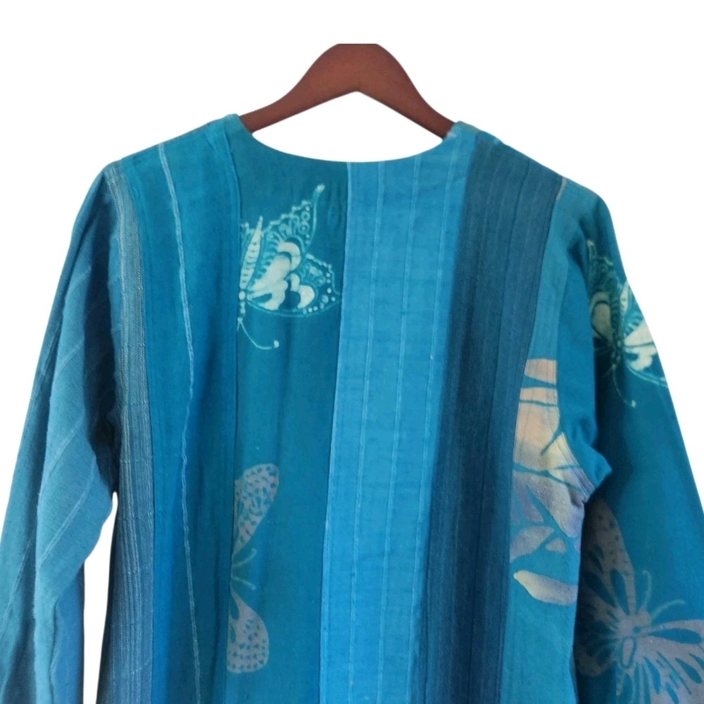 Wild Thing Wild Woman Cotton Button Long Jacket Blue Butterfly Size S M Pockets - Picture 7 of 9